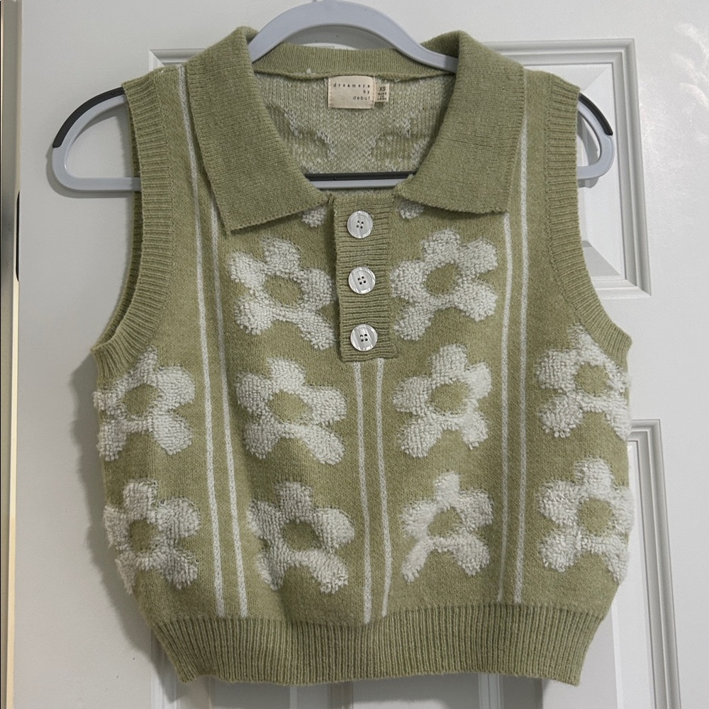 Green Floral Sweater Vest